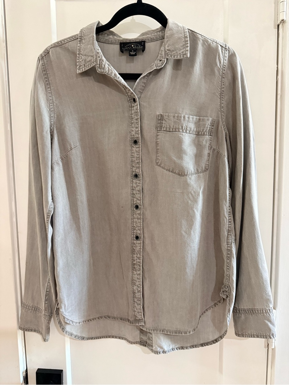 Lucky Brand Gray Button Up Boyfriend Tencel Shirt Size S
